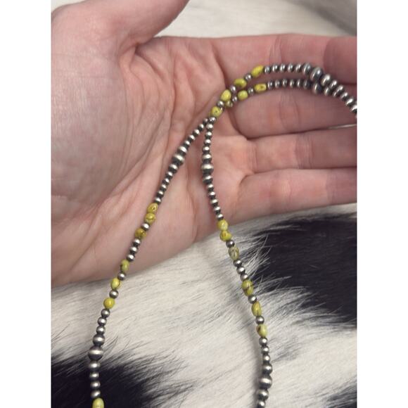 Native American Sterling Silver Palomino Turquoise Navajo Pearl Necklace 18”-20” - Picture 8 of 9